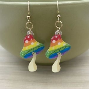 Psychedelic Resin Mushroom Dangle Drop Earrings Rainbow Handmade Jewelry Gifts